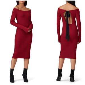 JASON WU $300 Collective Off The Shoulder Back Tie Sweater Dress Medium Maroon